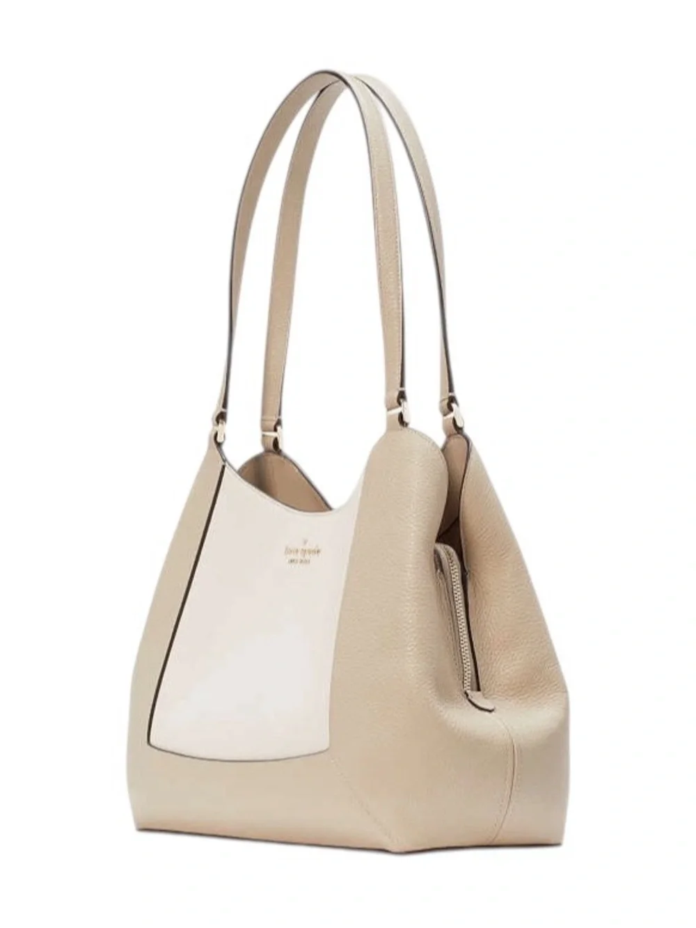Kate Spade Cream and Tan Pebbled Leather Triple Compartment Shoulder Bag NW